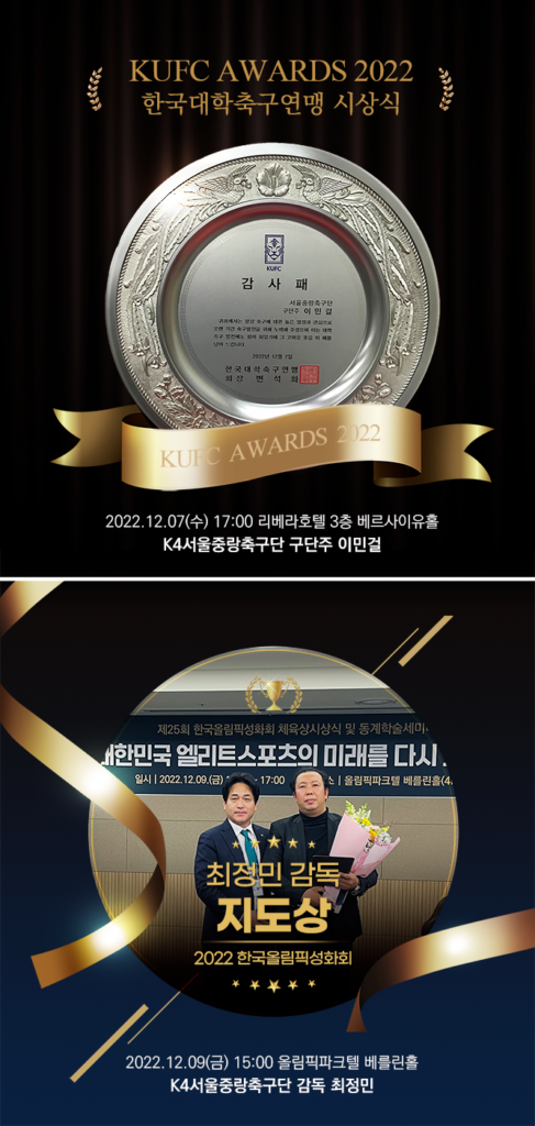 2022 한국대학축구연맹 시상식 및 한국올림픽성화회 시상식 수상